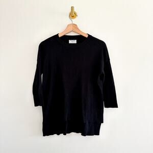 FRAME Cashmere-Silk Blend Ribbed Knit 3/4 Sleeve Sweater Black XS